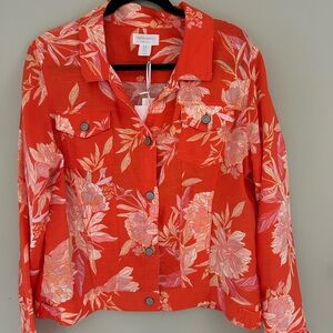 Cynthia Rowley Red Floral Linen Jacket
